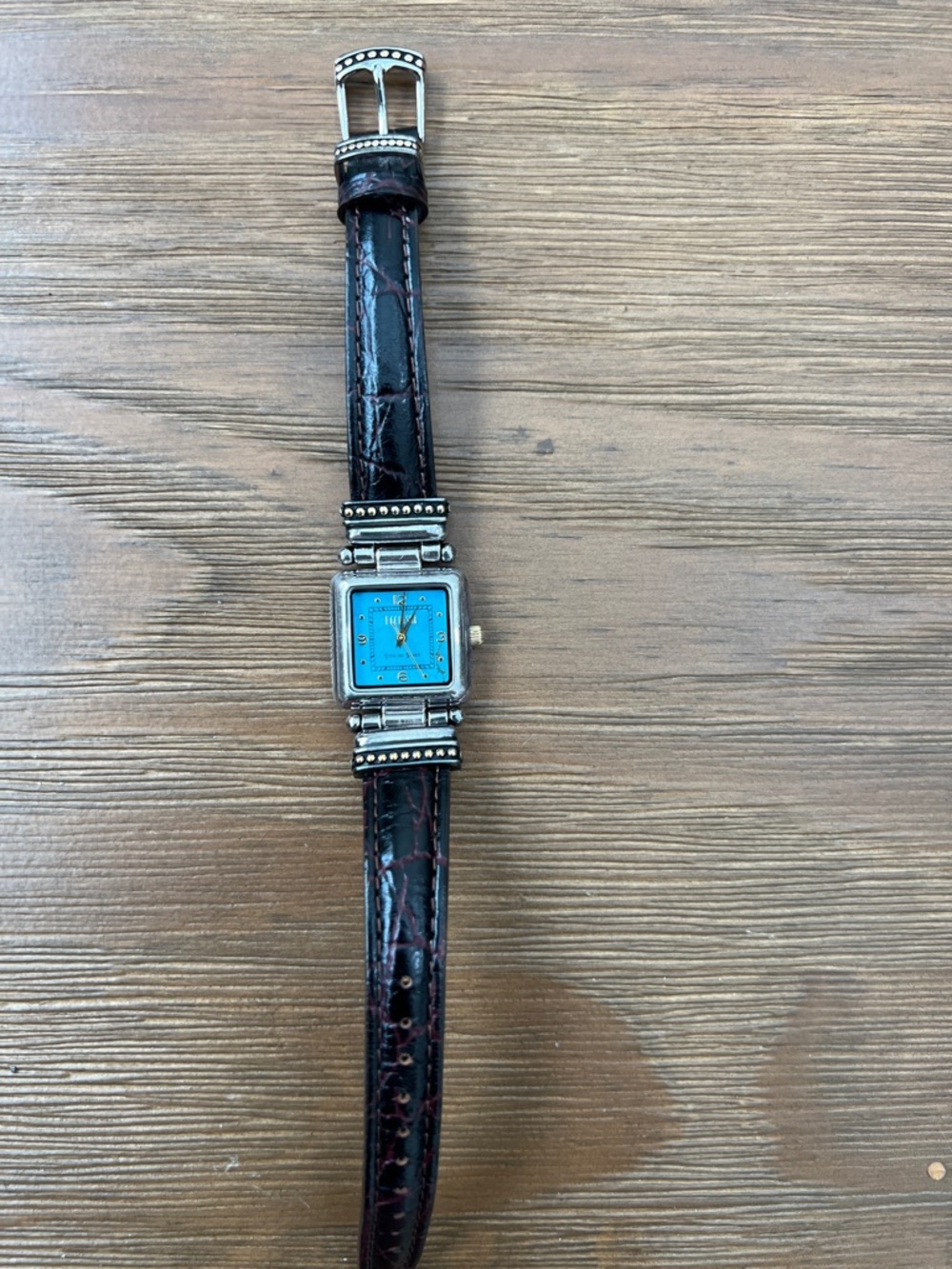 Ecclissi Square Turquoise Dial Leather Strap Watch